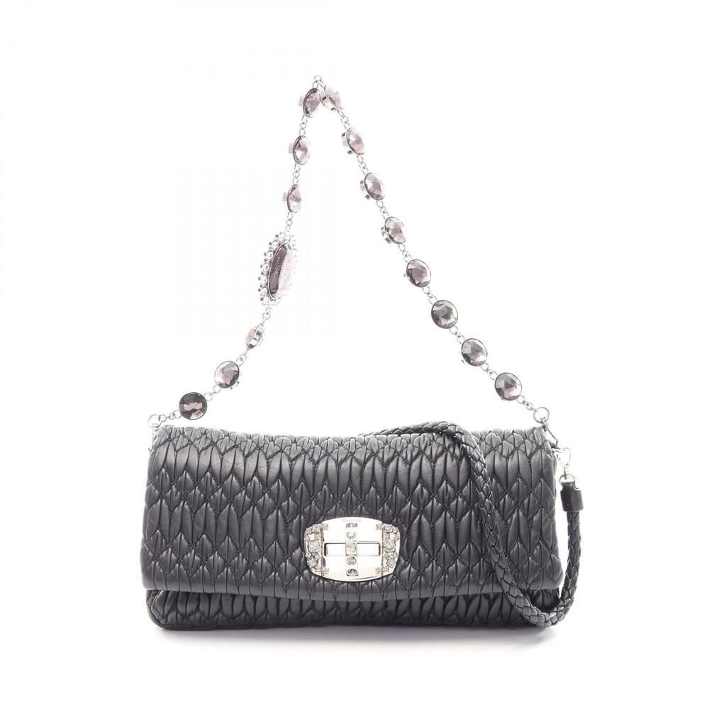 Miu Miu NAPPA CRYSTAL Matelasse Shoulder Bag Leather Black